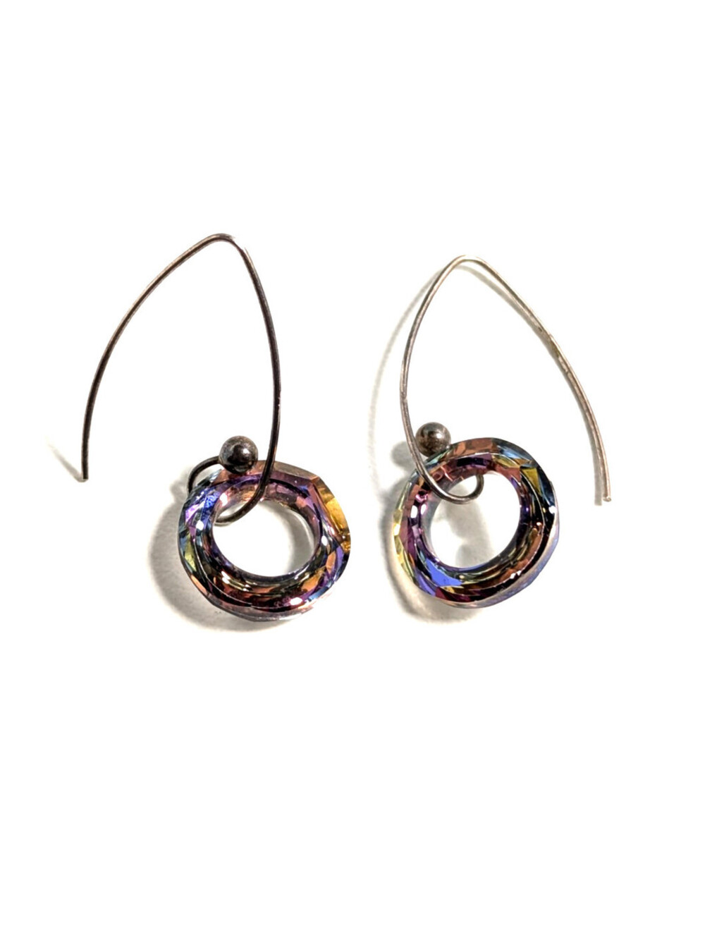 Elegant Sterling Silver 925 Multicolor Crystal Ring Casual Drop Earrings 2.13g